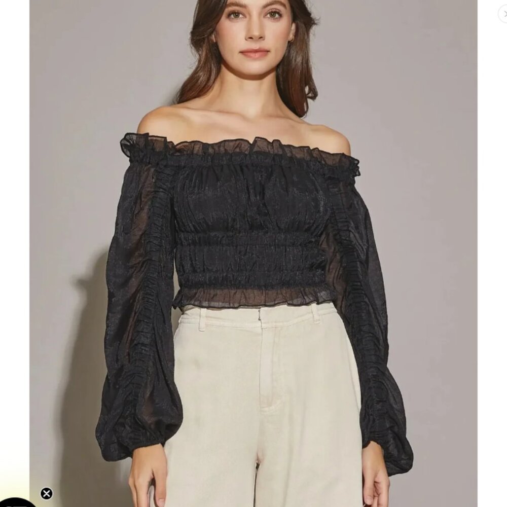 NWT Mustard Seed Off Shoulder Crop Blouse Black S, M, L